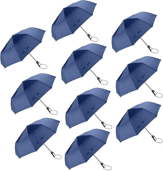 TradMall 10 Pack Bulk Umbrellas Travel Windproof Portable Compact Large Canopy Ergonomic Handle Auto Open & Close