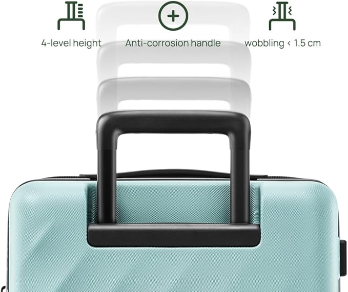 NINETYGO Trunk Luggage 22 Inch, Small Checked Luggage with Double Spinner Wheels, Anti-Burst Zipper, Hard Case PC Suitcase, Lightweight Travel Luggage, TSA Approved (Crystal Green, Hudson)