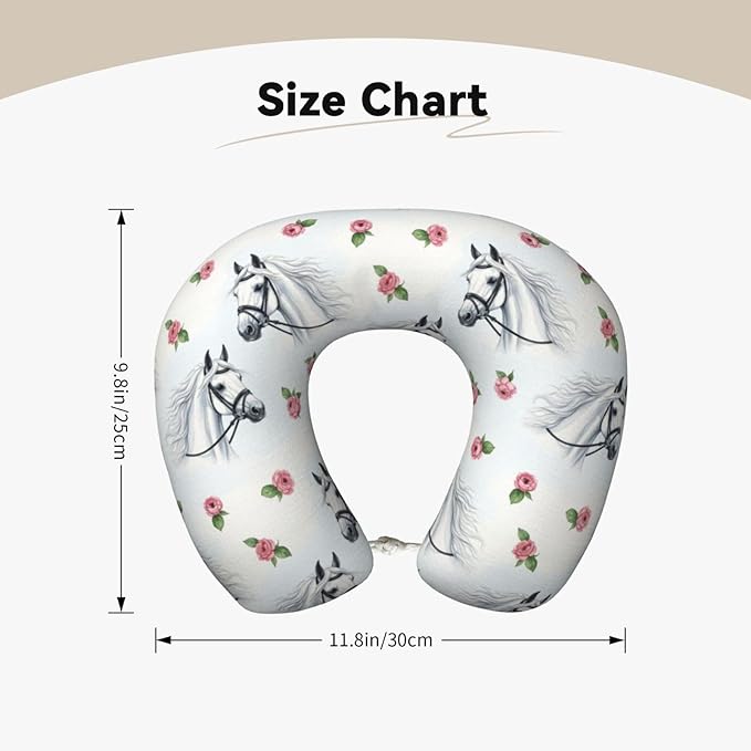Comfortable Travel Pillow for Pain Relief Sleeping, Memory Foam Airplane Car Neck Pain Pillows Watercolor Painting White Horse, Funny Chin Head Support Cushion