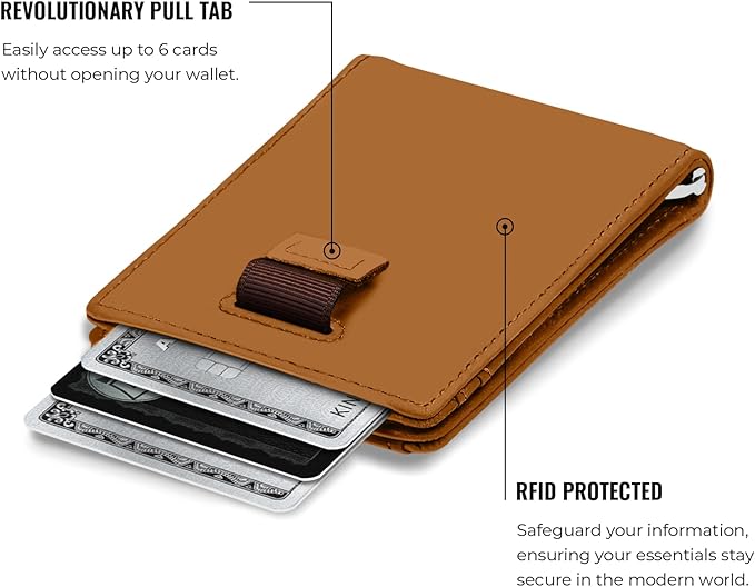 Kings Loot Trackable Airtag Wallet for Men | RFID Blocking Leather Design with Airtag Holder, Money Clip & Pull Tab | Minimalist Air Tag Wallets