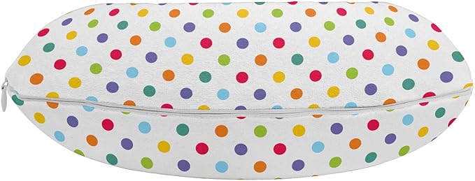 Ambesonne Abstract Travel Pillow Neck Rest, Colorful Polka Dots Round Circular Vintage Fashion Girls Feminine Design, Memory Foam Traveling Accessory for Airplane and Car, 12", White Multicolor