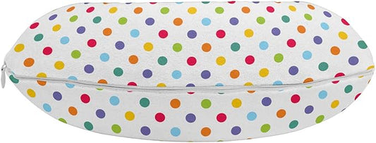 Ambesonne Abstract Travel Pillow Neck Rest, Colorful Polka Dots Round Circular Vintage Fashion Girls Feminine Design, Memory Foam Traveling Accessory for Airplane and Car, 12", White Multicolor