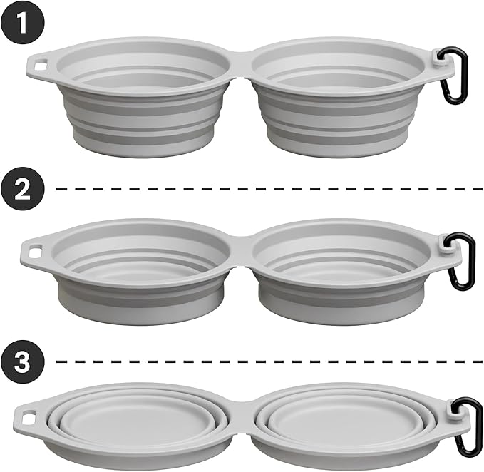 Pup Culture Dual Collapsible Dog Bowls | Silicone Travel Water Bowl for Dogs | Food Grade, No Plastic Rim, Portable Dog Bowl for Food and Water - Easy to Clean | BPA Free and Safe for Your Pup-Grey