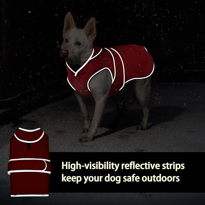 MIGOHI Reflective Waterproof Dog Coat, Medium, Red, Fleece Lined, Stormguard