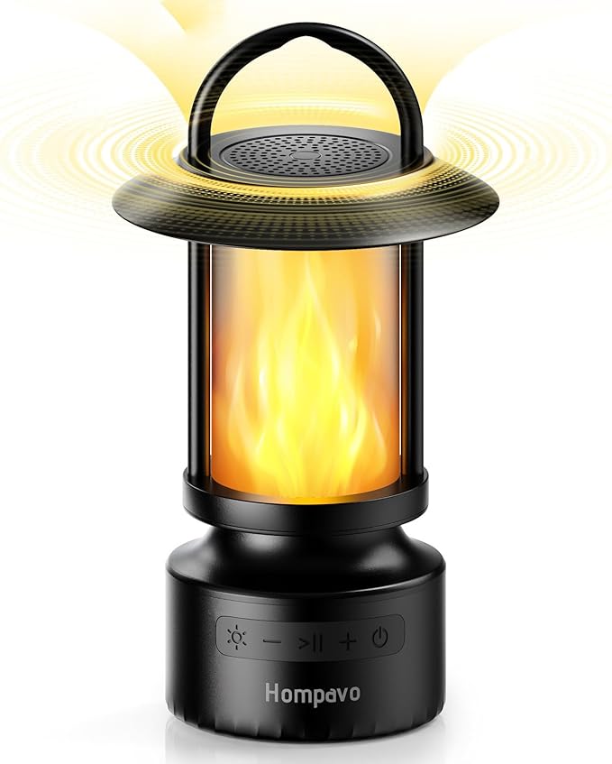 Hompavo Gen2 Outdoor Bluetooth Speakers with Flame Light, 13-Color/3-Mode, HD Stereo Sound, Wireless Stereo Pairing, IP65 Waterproof Lantern for Patio Garden Party Camping, Gifts for Men Birthday