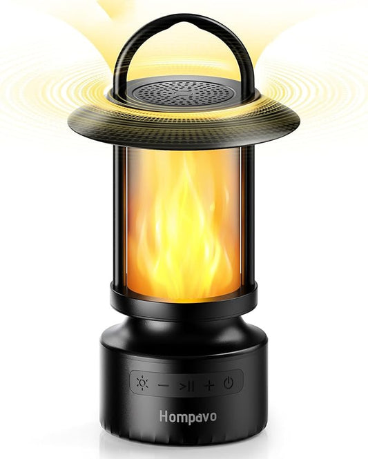 Hompavo Gen2 Outdoor Bluetooth Speakers with Flame Light, 13-Color/3-Mode, HD Stereo Sound, Wireless Stereo Pairing, IP65 Waterproof Lantern for Patio Garden Party Camping, Gifts for Men Birthday
