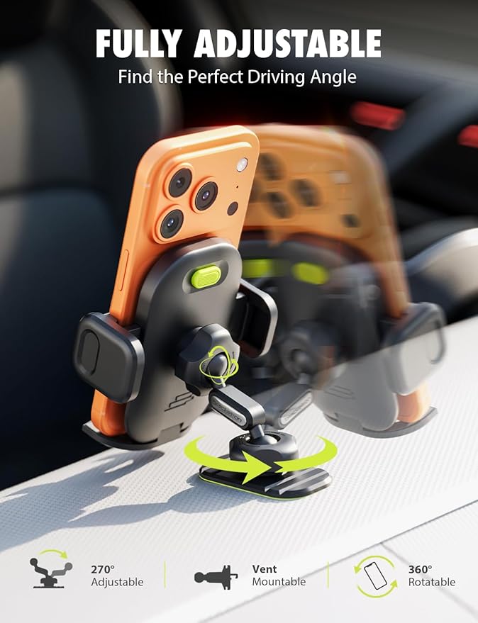 Bracketron TripGrip PRO Car Phone Holder Mount - Phone Holders for Your Car with One-Button Expansion for Vent & Dash - Compatible with Most Smartphones