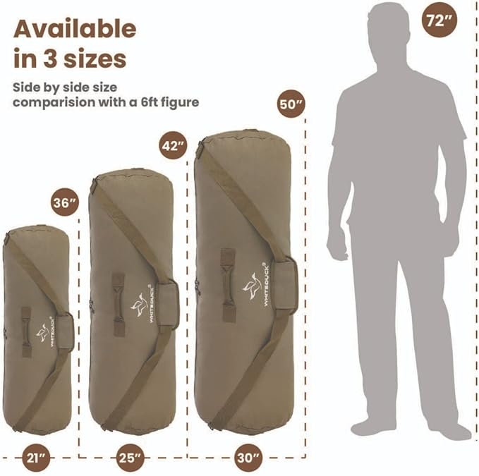 WHITEDUCK HOPLITE Heavy Duty Military Canvas Duffel Bag, Army Cargo Style, Foldable Tactical Outdoor Bag, Travel, Storage