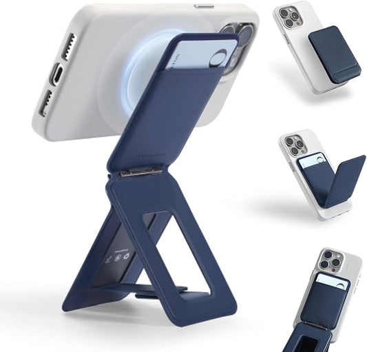 MOFT Phone Tripod Wallet, 3 in 1 Phone Stand, NFC-Supported Magnetic Phone Wallet, MOVAS Vegan Leather Adjustable Card Holder, Navy Blue