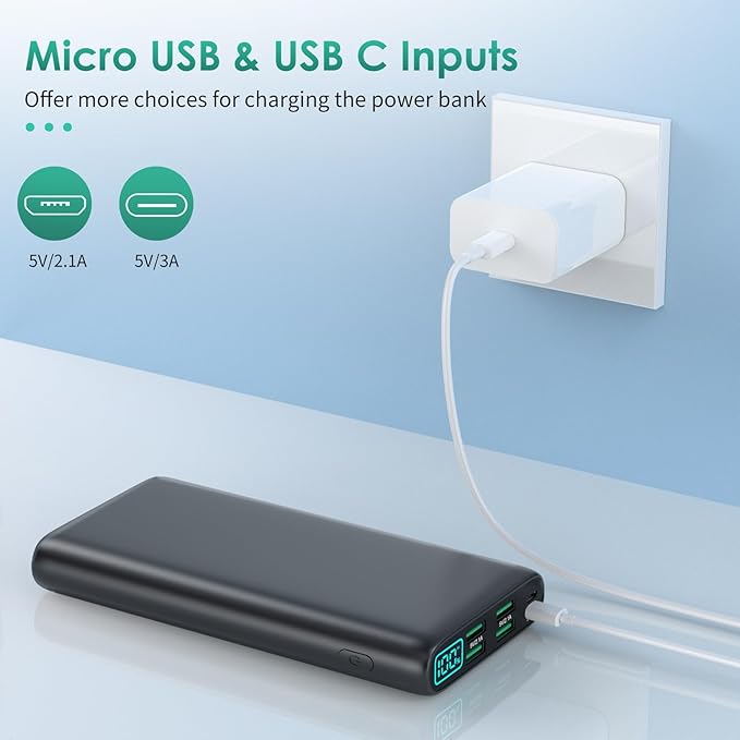 Portable Charger 38800mAh,LCD Display Power Bank,5 USB Outputs Battery Pack Backup, USB-C 3A in&out Travel Essential Portable Phone Charger For iPhone 17/16/15/14/13 Pro/12,Android Samsung Galaxy etc