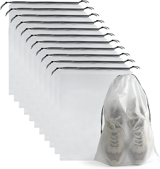 12 Pcs Shoe Bags for Travel，PLULON Clear Drawstring Travel Shoe Bags for Packing Waterproof Dustproof Shoes Organizer Pouch Travel Accessories Shoe Storage Bag for Women Men Portable Travel Essentials