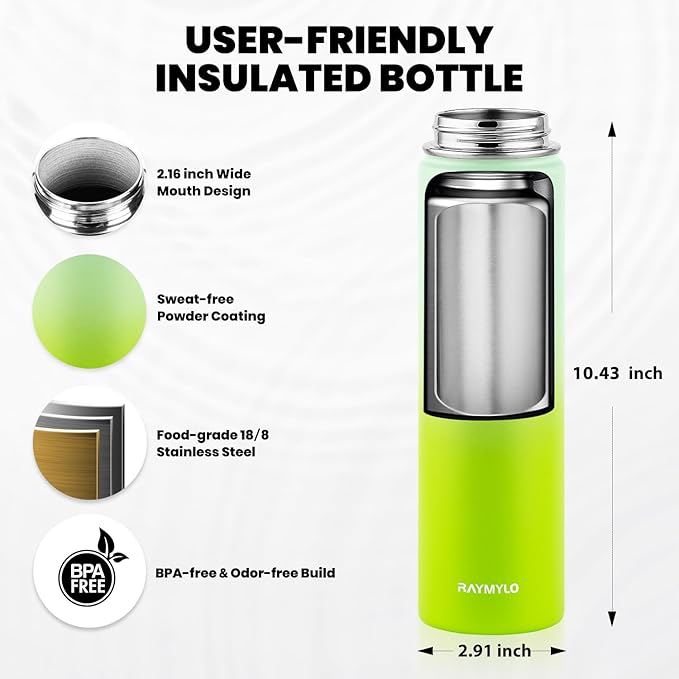 Insulated Water Bottle 24oz, Triple Wall Vacuum Stainless Steel (Cold for 48 Hrs, Hot for 24Hrs), Leak Proof & Non-BPA, 24oz Hydro Water Flask with Paracord Handle & Straw Spout Lids
