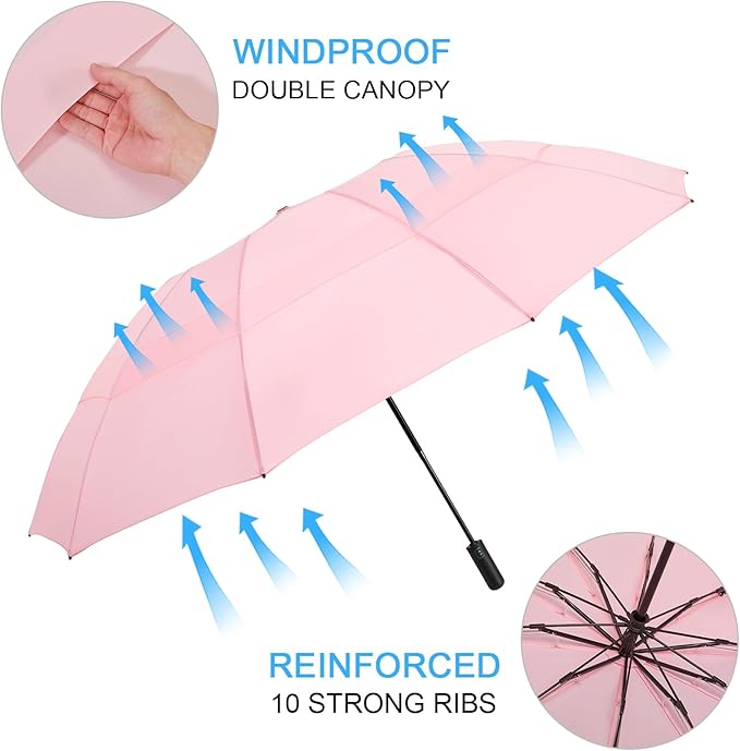 G4Free 42/46/54/62 Inch Large Golf Umbrella Compact Reverse Travel Umbrella 10 Ribs Windproof for Rain Double Canopy Automatic Open Close