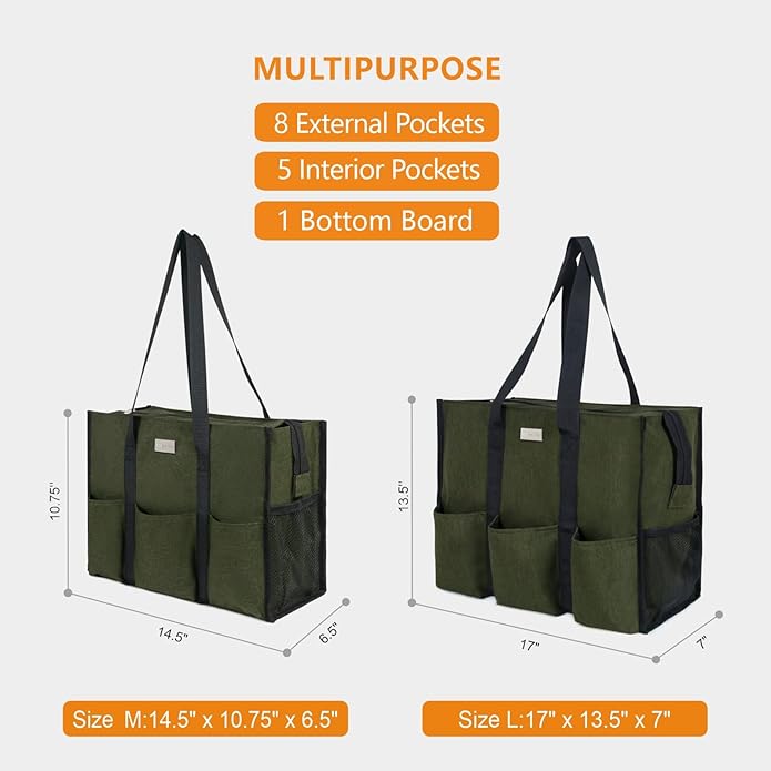 TOPDesign Utility Water Resistant Tote Bag with 13 Pockets, Top Zipper Closure & Thick Bottom Support, for Working Women