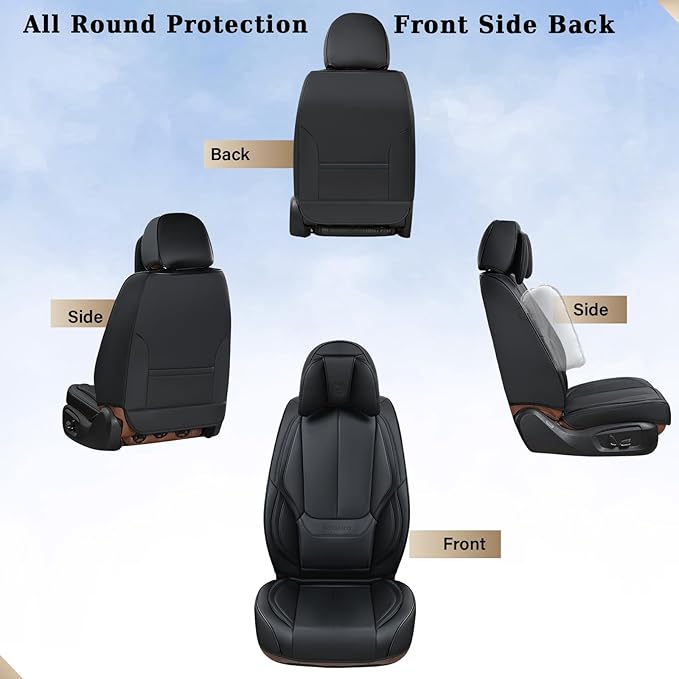 Coverado Car Seat Covers 5 Pieces, Full Set Universal Seat Covers for Cars, Waterproof Nappa Leather Auto Seat Protectors with Head Pillow, Car Interiors Fit for Most Pick-up Truck Sedans SUV, Black