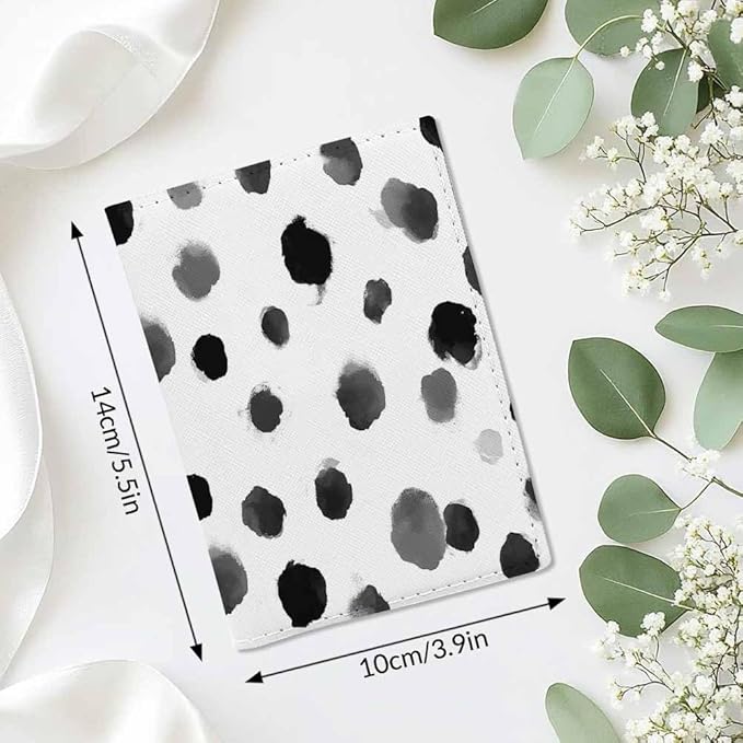 Polka Dots Passport Holder for Travel Brush Strokes Dalmatian Spots PU Leather Passport Cover Wallet Cute Passport Card Holder for Women and Men