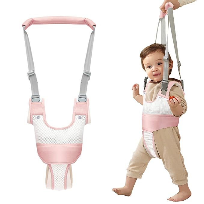 Baby Walker Breathable Baby Walking Harness Handheld Kids Walker Helper Toddler Infant Walker Harness Assistant Belt Pulling and Lifting Dual Use Walking Assistant Strap (Pink 1)