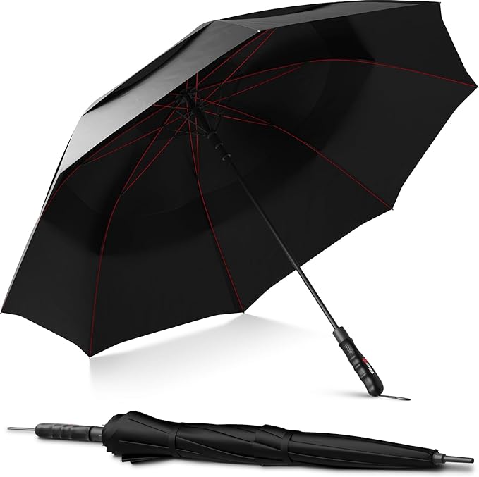 Repel Umbrella Extra Large Windproof Golf Umbrella - Covers 2 People - 60" Wide Vented Double Canopy with Reinforced Fiberglass Ribs, Waterproof Coated Canopy