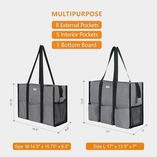 TOPDesign Utility Water Resistant Tote Bag with 13 Pockets, Top Zipper Closure & Thick Bottom Support, for Working Women