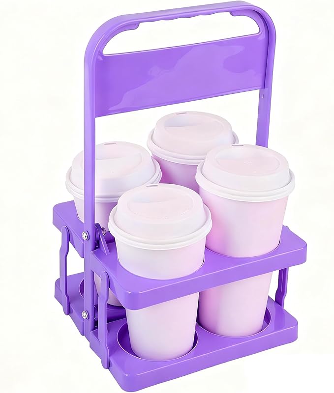 musbus Reusable Drink Carrier with Handle for Delivery Drivers, Portable Cup/Coffee Holder Accessories for Delivery, Foldable Drinks Caddy with Tray, Car Durable Plastic Festive Bottle, Vacation