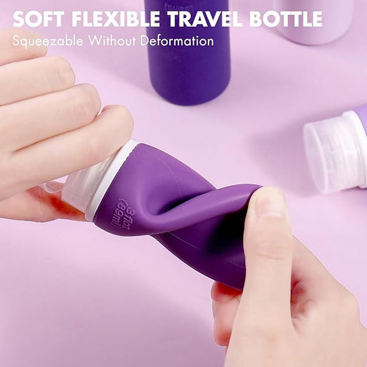 Muslish 21 Pack Travel Bottles for Toiletries, Leak-Proof TSA Compliant Silicone Travel Size Containers for Shampoo and Conditioner, BPA Free with Toiletry Bag (Purple)