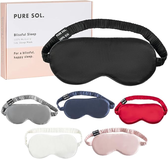 Pure SOL. Silk Sleep Mask - 100% Mulberry Silk Eye Mask - Eye Mask for Sleeping & Blindfold for Power nap During Travel (Onyx)