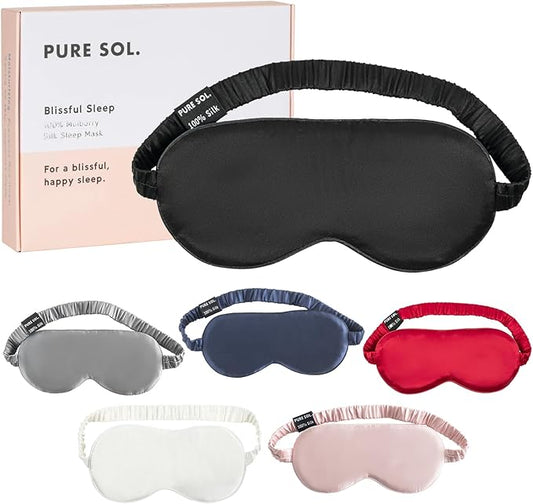 Pure SOL. Silk Sleep Mask - 100% Mulberry Silk Eye Mask - Eye Mask for Sleeping & Blindfold for Power nap During Travel (Onyx)