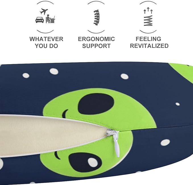 Office Nap Pillow U-Shaped Memory Foam Neck Support, Alien and UFO Head U-Shape, Portable Travel Car Home Rest