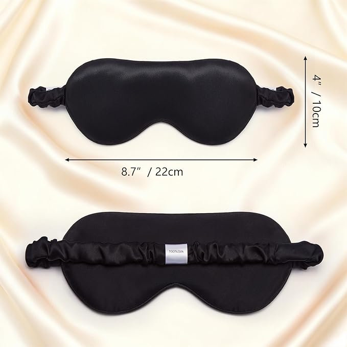 100% Pure 6A Mulberry Black Silk Sleep Mask for Women and Men, Adjustable Blackout Eye Cover, Breathable Travel Eye Mask for Sleeping, Zero Pressure Comfort