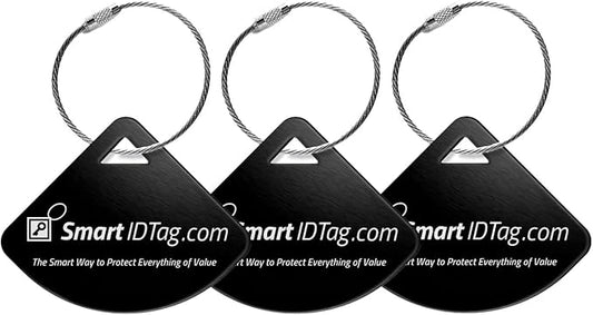 Dynotag® Express Series Solid Metal Web Enabled Smart Bag Tag ID + Steel Loop, Anodized Aluminum with DynoIQ™ & Lifetime Recovery Service (Midnight Black)