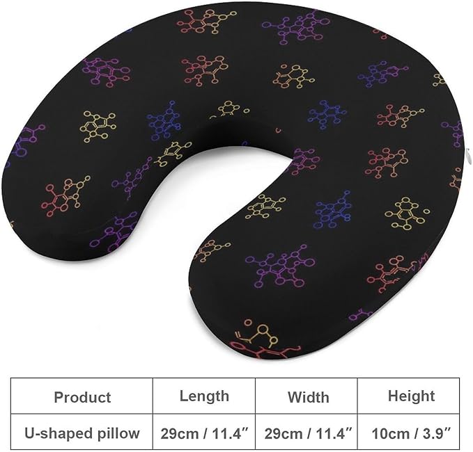 Memory Foam Travel Pillow Chin Head Support Cushion Molecule Acid Chemistry, Washable Removable Cover for Airplane Car Outdoor Sleep