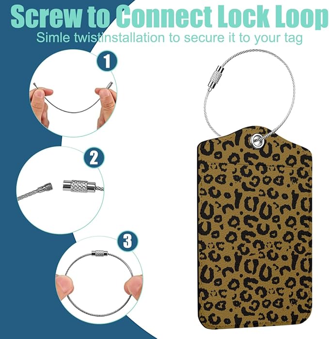 2 PCs Leopard Print Luggage Tag, Suitcase Tags with Privacy Flap and Metal Loop, Luggage Tags for Suitcases, Identifiers Travel Essentials Bag Tag, Travel Gifts for Women Girls Friends Mom