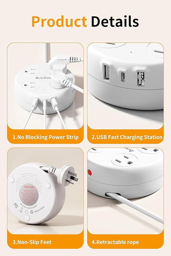 Australia Travel Adapter with USB C, US to Australia Plug Adapter with 4 Outlets 3 USB Ports, Type I Outlet Adapter for US to New Zealand, China, Argentina,Fiji, AU (White)