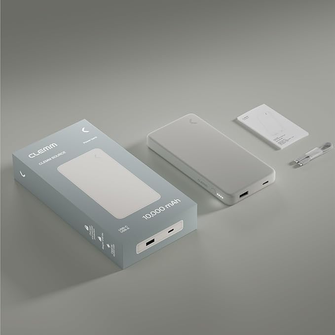 Clemm Portable Charger 10,000mAh Dual Port (USB-A, USB-C) (Ivory)