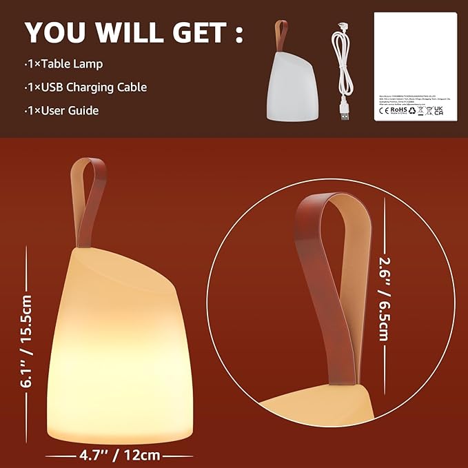 uuffoo Portable Outdoor Table Lamp with Remote - Dimmable Rechargeable LED Lantern, IP44 Water-Resistant, 7 Color RGB + Warm White, Memory Function, 7H Timer Auto-Off for Patio Garden Camping.