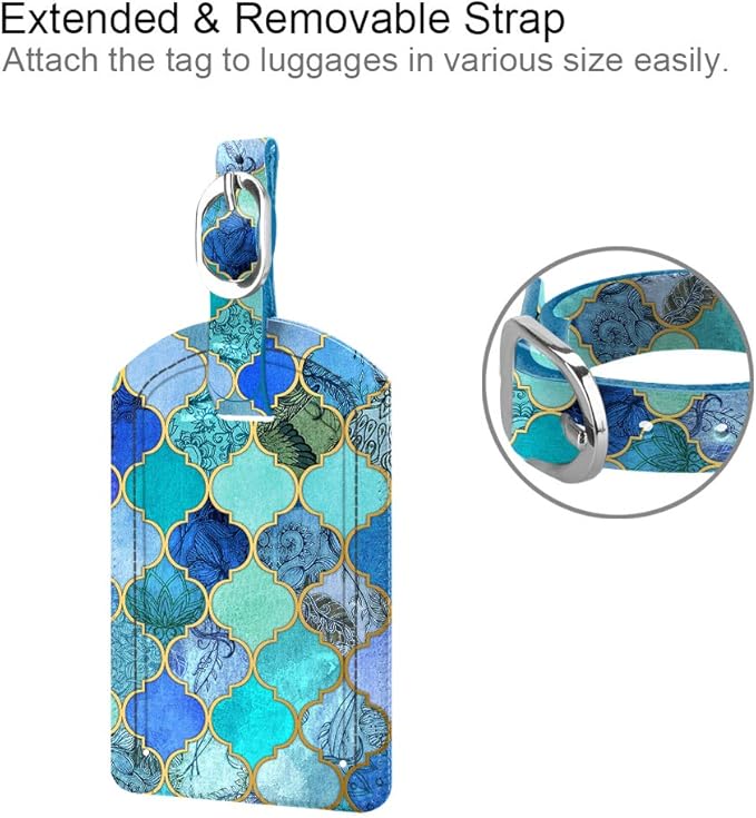 FINTIE 2 Pack Luggage Tags, Leather Name ID Labels with Privacy Cover for Travel Bag Suitcase, Theme - Cool Jade