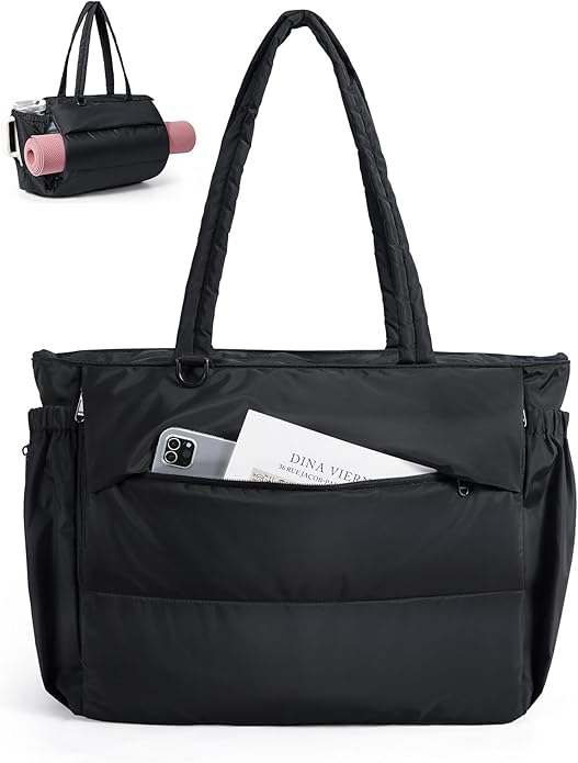 BAGSMART Puffy Bubble Tote Bag for Women, 22L Gym Bag for 40oz Tumbler, Work Handbag for Travel Yoga College