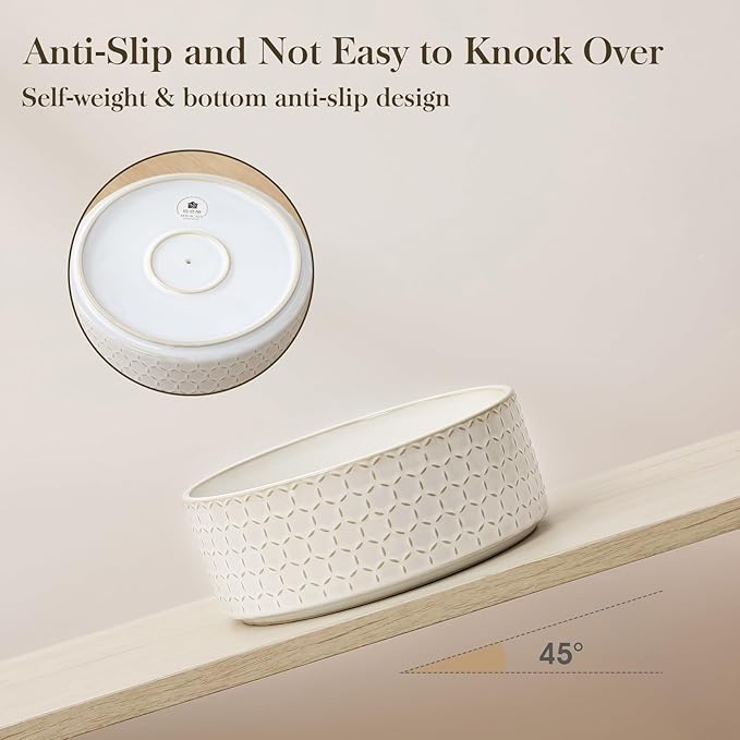 MALACASA Ceramic Dog Food Bowl, 6 Cups or 54 oz Dog Food Water Dish for Large Breeds, Pet Bowl Dishwasher & Microwave Safe, Honeycomb, Series Lydia