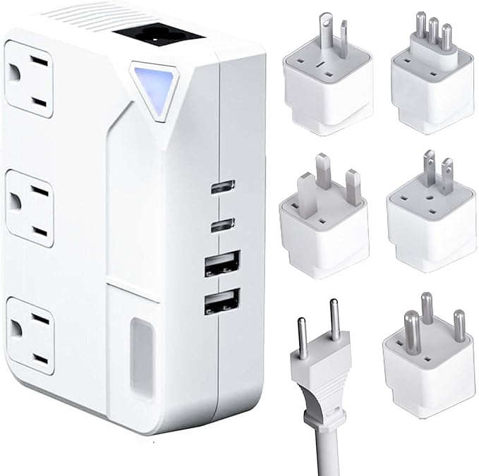 250W Conversion Plug, International Travel Converter with 2 USB and 2 USB-C Ports, lowering 220V to 110V for 100V-240V Areas and Different Countries Plugs Using US Electrical Devices