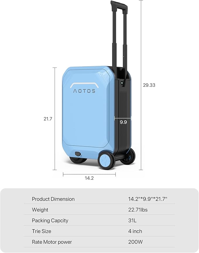 AOTOS Rideable Electric Luggage – 22" App-Controlled Ride-On Carry-On with Inline Skate Wheels, TSA-Approved Hardshell, Zipperless Design (22x14x9 Inches)