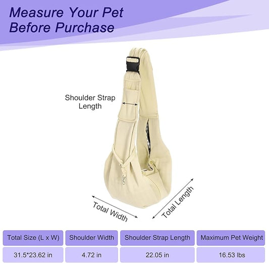 PETAXCELL Dog and Cat Sling Carrier Up to 16.5 Lbs, Hand-Free Reversible Pet Sling Carrier with Adjustable Strap and Pocket, (White, 1 Pcs) Intended for Hiking/Camping/Traveling