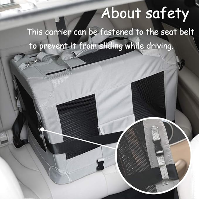 Extra Large Cat Carrier Soft Sided, Portable Small Dog Carrier for 2 Cats, 24"x16.5"x16" Car Travel Folding Comfortable Design with Bowl, Grey