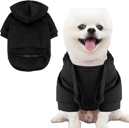 Jecikelon Winter Dog Hoodie Sweatshirts with Pockets Warm Clothes for Small Dogs Chihuahua Coat Puppy Custume Clothing (X-Small, Y02-Black)