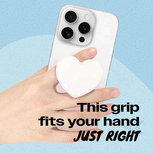 OnTheGrip Cute Solid Macaron Color Heart Shape Collapsible Mobile Phone Grip Stand Holder for Smartphone Tablet Cell Phone Accessory (White)