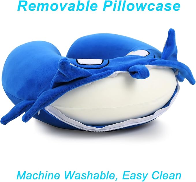 Superhero Travel Pillow for Kids & Adults with Sleep Eye Mask, Memory Foam U-Shaped Neck Pillow with Washable Cover, Soft Head Support Travel Accessories for Airplane Car Train Bus Recline, Royal Blue