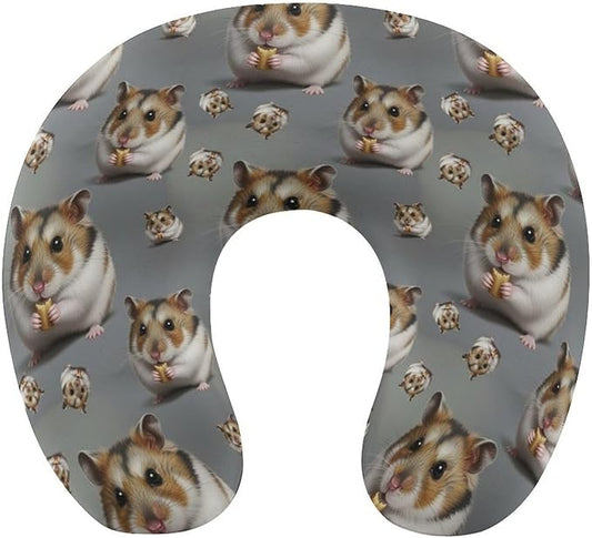 Chin Support Travel Pillow Memory Foam U Shaped Cushion Dwarf Hamster, Breathable Washable Cover for Men Women Airplane Car Sleep