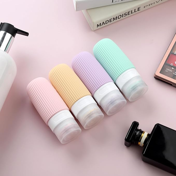 Travel Bottles for Toiletries, Tsa Approved 2oz Travel Bottles, BPA Free Leak Proof Travel Size Toiletry Containers, Refillable Travel Accessories with Toiletry Bag for Shampoo Liquid (4 Pack)