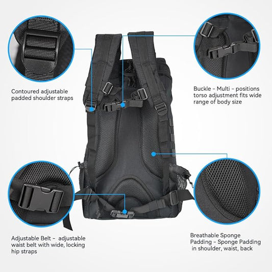 Hiking Backpack 25L for Men & Women, Waterproof Breathable Daypack, Lightweight Camping Backpacking Backpack with MOLLE System-Black