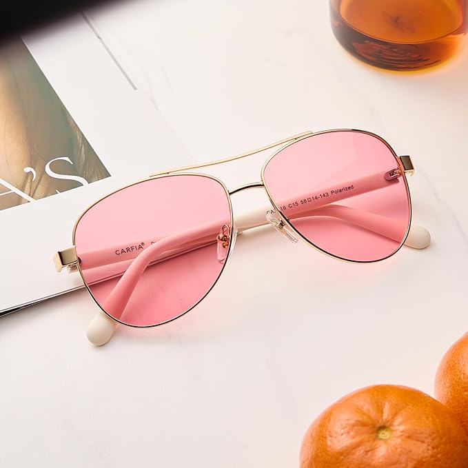 CARFIA Retro Trendy Pilot Sunglasses for Women Polarized UV Protection, Lightweight Outdoor Driving Lady Sunnies Metal Frame
