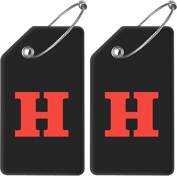 Gostwo 2 Pack Silicone Luggage Tags for Suitcases, 26 Initial Letter Baggage Labels Handbag School Bag Suitcase Instrument Tag with Stainless Steel Loop(Black & White) (Letter H)
